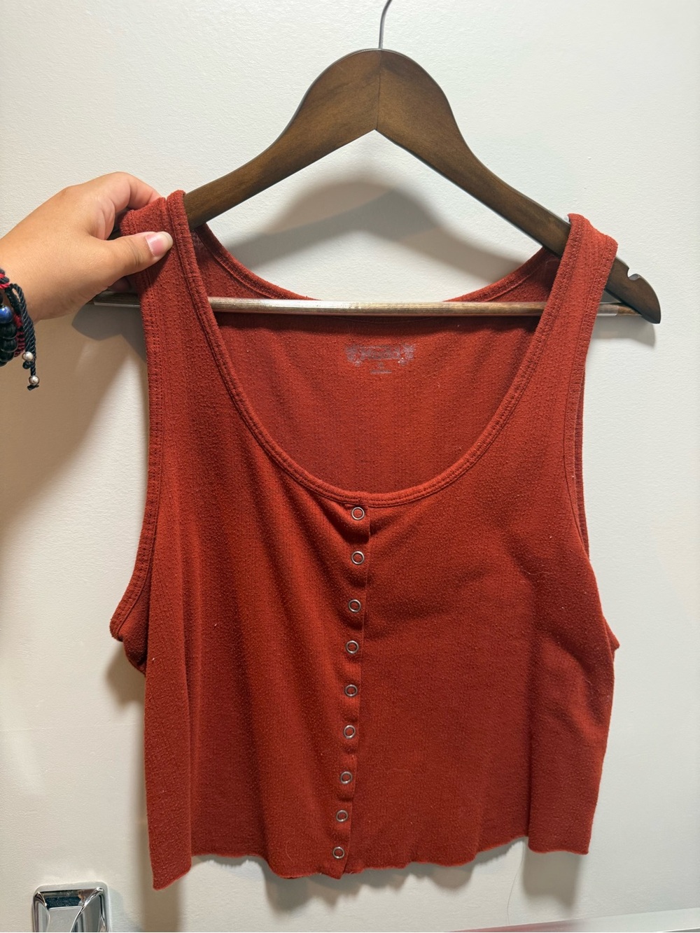 Mudd Rust-Red Cropped Button Tank